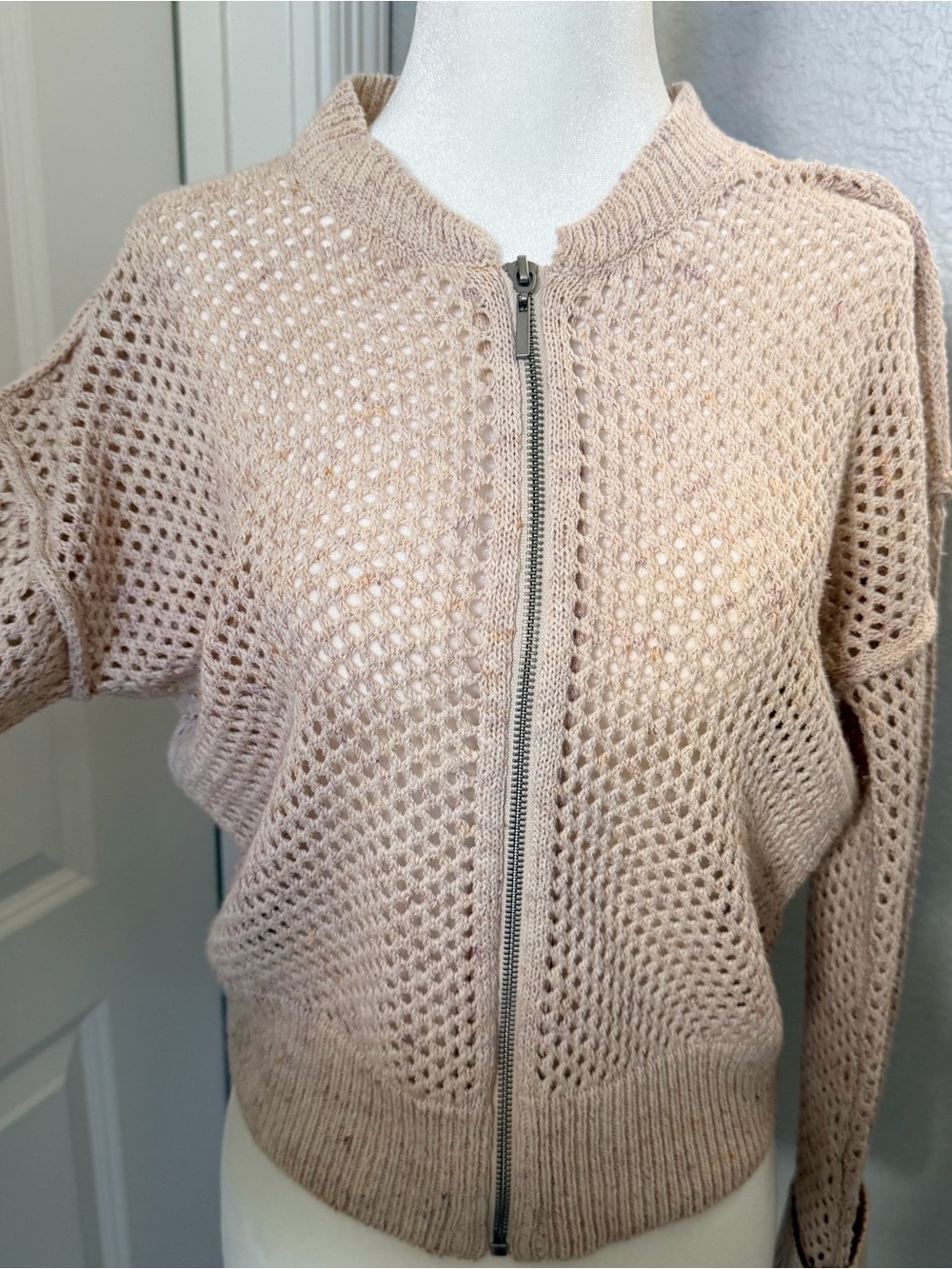 Pilcro Blush Open Knit Zip Cardigan